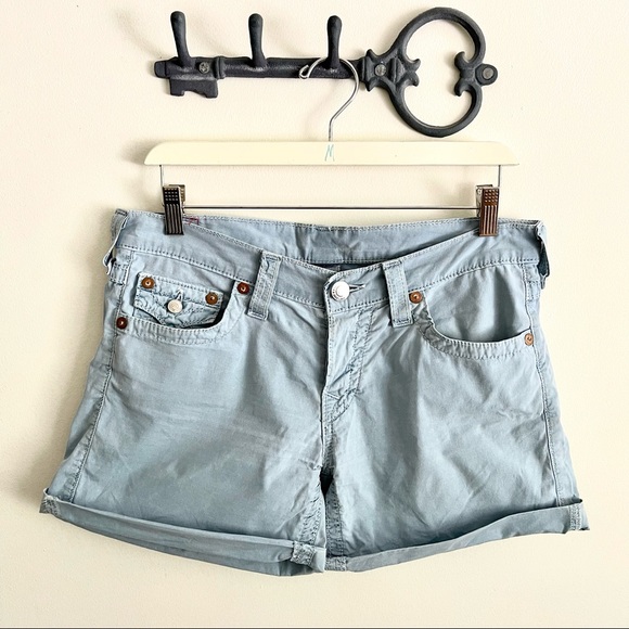 True Religion Jayde light blue cotton turn up shorts (size 27 fits like 28) - Picture 2 of 14